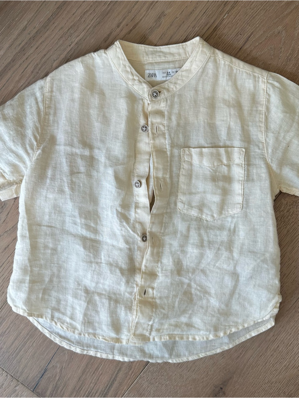 Zara Short-Sleeve Button-Front Linen Shirt Cream 3-4